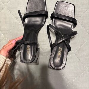 WEKISS Elegant Black Strappy Heels